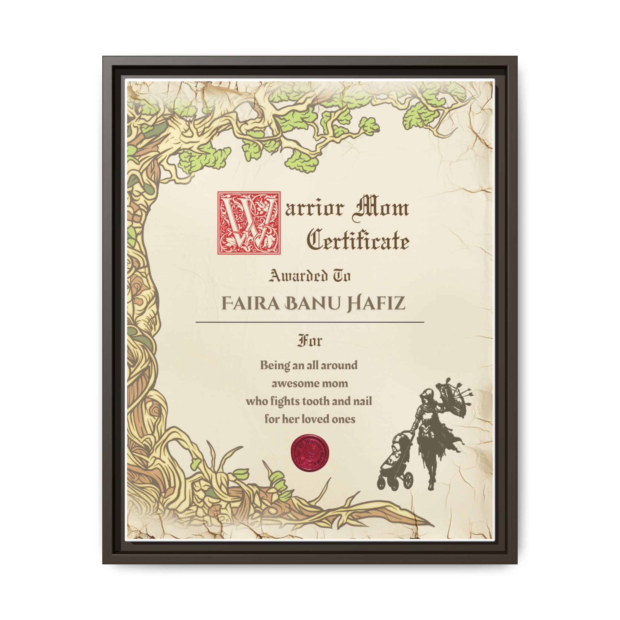 Warrior Mom Certificate Framed Canvas Print - Image 5