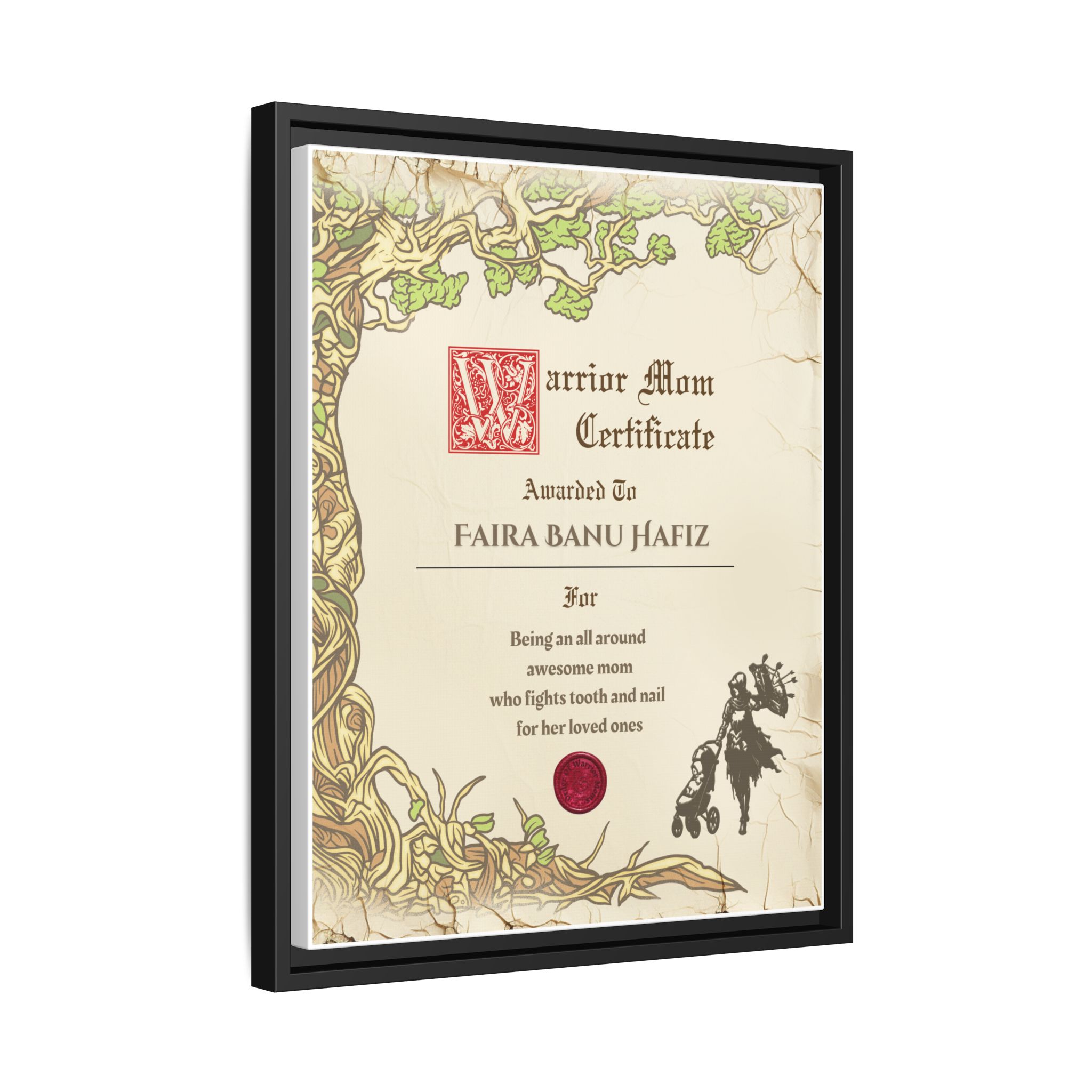 Warrior Mom Certificate Framed Canvas Print - Image 2