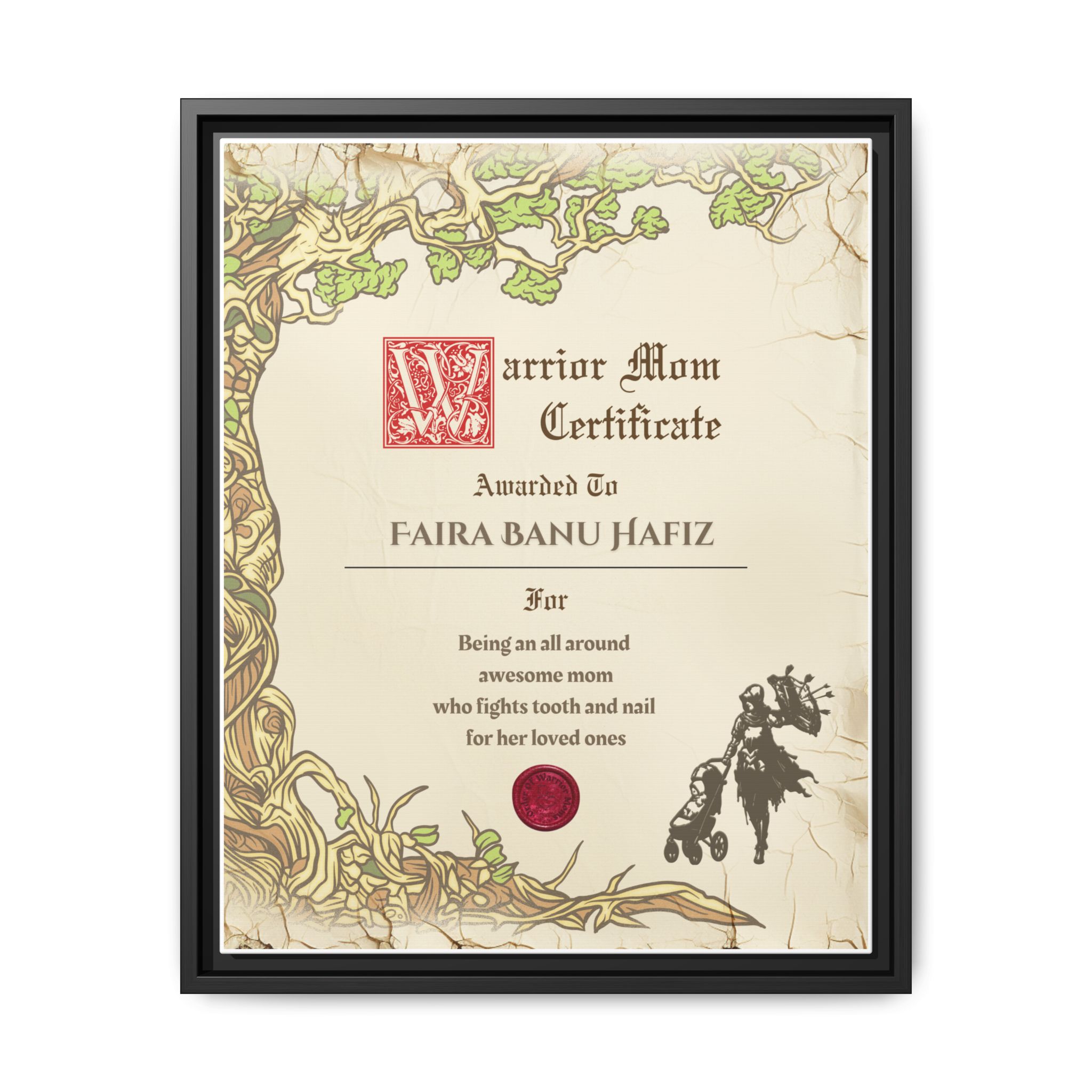 Warrior Mom Certificate Framed Canvas Print