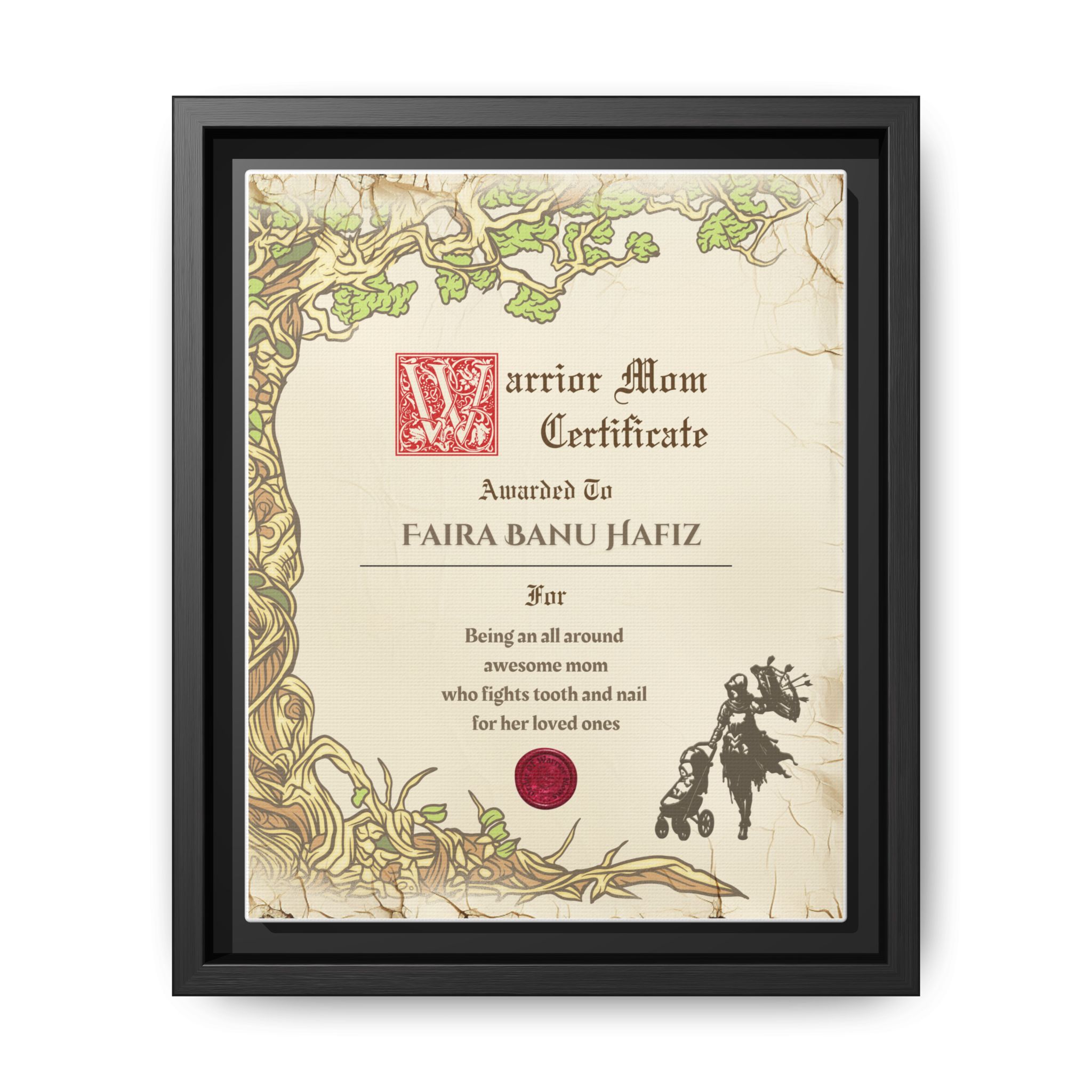 Warrior Mom Certificate Framed Canvas Print - Image 9